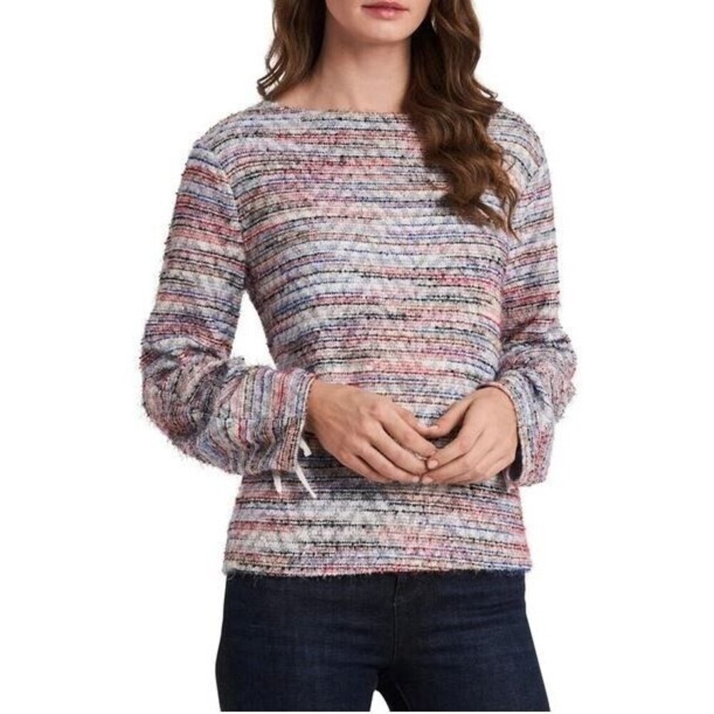Vince Camuto NWT Eyelash Knit Multicolor Tie Sleeve Metro Blue Top Womens Size S
